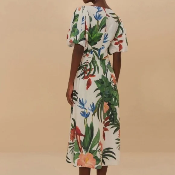 NWT AUTH FARM RIO Off White Midnight Macaw Fiesta Midi Dress SZ M - Picture 3 of 4